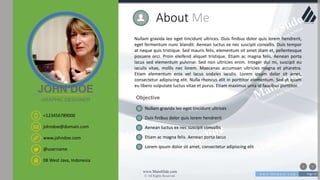 w w w . D o m a i n . c o m Page 72
www.MainSlide.com
© All Rights Reserved.
Confidential
Nullam gravida leo eget tincidunt ultrices. Duis finibus dolor quis lorem hendrerit,
eget fermentum nunc blandit. Aenean luctus ex nec suscipit convallis. Duis tempor
at neque quis tristique. Sed mauris felis, elementum sit amet diam et, pellentesque
posuere orci. Proin eleifend aliquet tristique. Etiam ac magna felis. Aenean porta
lacus sed elementum pulvinar. Sed non ultricies enim. Integer dui mi, suscipit eu
iaculis vitae, mollis nec lorem. Maecenas accumsan ultricies magna et pharetra.
Etiam elementum eros vel lacus sodales iaculis. Lorem ipsum dolor sit amet,
consectetur adipiscing elit. Nulla rhoncus elit in porttitor elementum. Sed at quam
eu libero vulputate luctus vitae et purus. Etiam maximus urna id faucibus porttitor.
About Me
Objective
Nullam gravida leo eget tincidunt ultrices
Duis finibus dolor quis lorem hendrerit
Aenean luctus ex nec suscipit convallis
Etiam ac magna felis. Aenean porta lacus
Lorem ipsum dolor sit amet, consectetur adipiscing elit
+123456789000
johndoe@domain.com
08 West Java, Indonesia
www.johndoe.com
@username
JOHN DOE
GRAPHIC DESIGNER
 