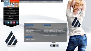 CAMERA DATA DESCRIPTION
We are a professional, grammy award-winning
studio based in Selangor, Malaysia. Unlike any other,
we are not going to tell you how creative and
unique and good whyhe are. We, instead, want you
to see it for yourself. We want you to define us with
that precise word that will suit our services,
treatments and our dedication.
Make: Mainslide.com
Model: Sample
Transition Speed: 1/100 second
Ratio: 16:9
Length: 6 Slides
Operator : PowerPoint
LOCATION
New York, New York
ABOUT
PORTFOLIO
OUR PARTNERS
SERVICES
CONTACT
Mainslide.com m Contact Us Ideas ! <<Click Here
i
CLICK HERE TO VISIT
>> OUR SHOP <<
 