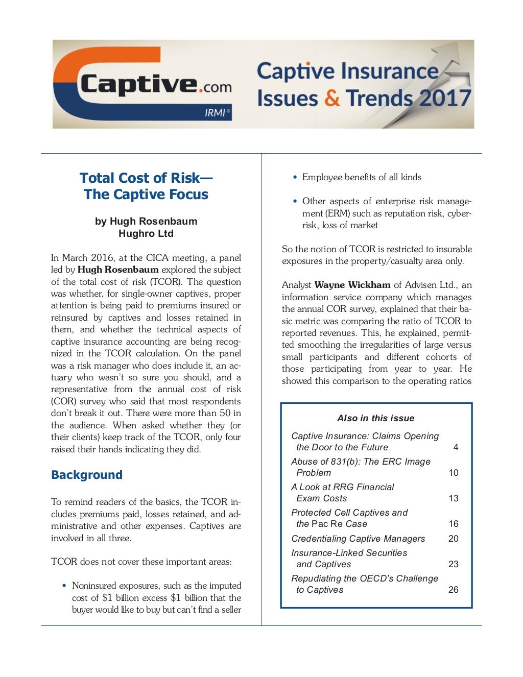 IRMI Captive Insurance Issues and Trends 2017 IRMI Captive Insurance Issues and Trends 2017