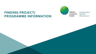 FINDING PROJECT/
PROGRAMME INFORMATION
 