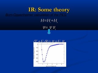 IR: Some theoryIR: Some theory
H=HH=Hee+H+Hnn
ΨΨ== ΨΨee ΨΨnn
(T(Tkk+E+Eee(R))(R)) ΨΨnn=E=Enn ΨΨnn
Born-Oppenheimer calculation of the PES:
 