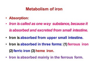 Iron role and metabolism with nutritional Anemia | PPTX