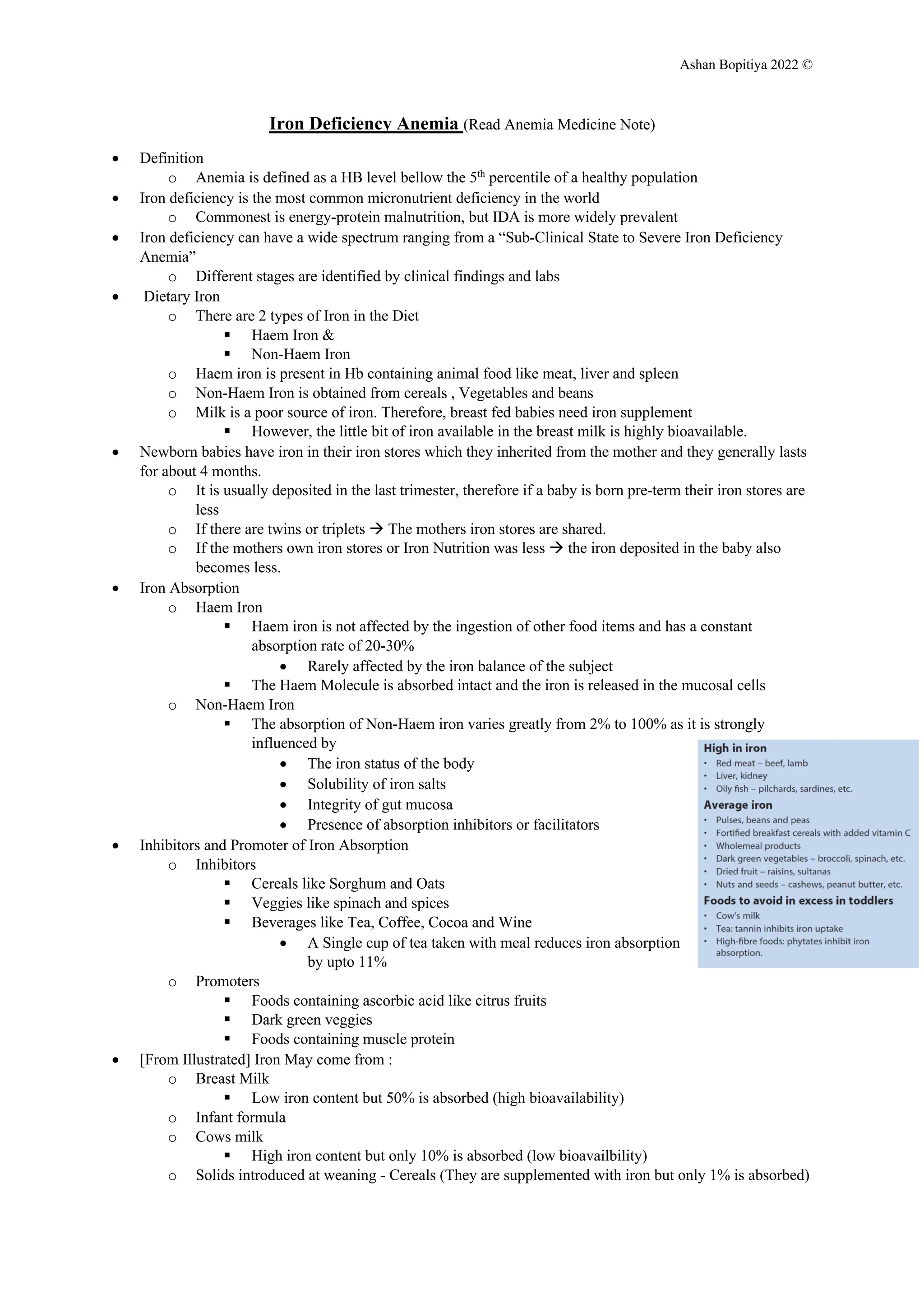 Iron Deficiency Anemia for medical students | PDF