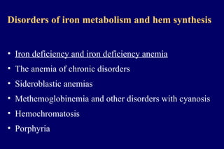 Disorders of iron metabolism and hem synthesis   ,[object Object],[object Object],[object Object],[object Object],[object Object],[object Object]