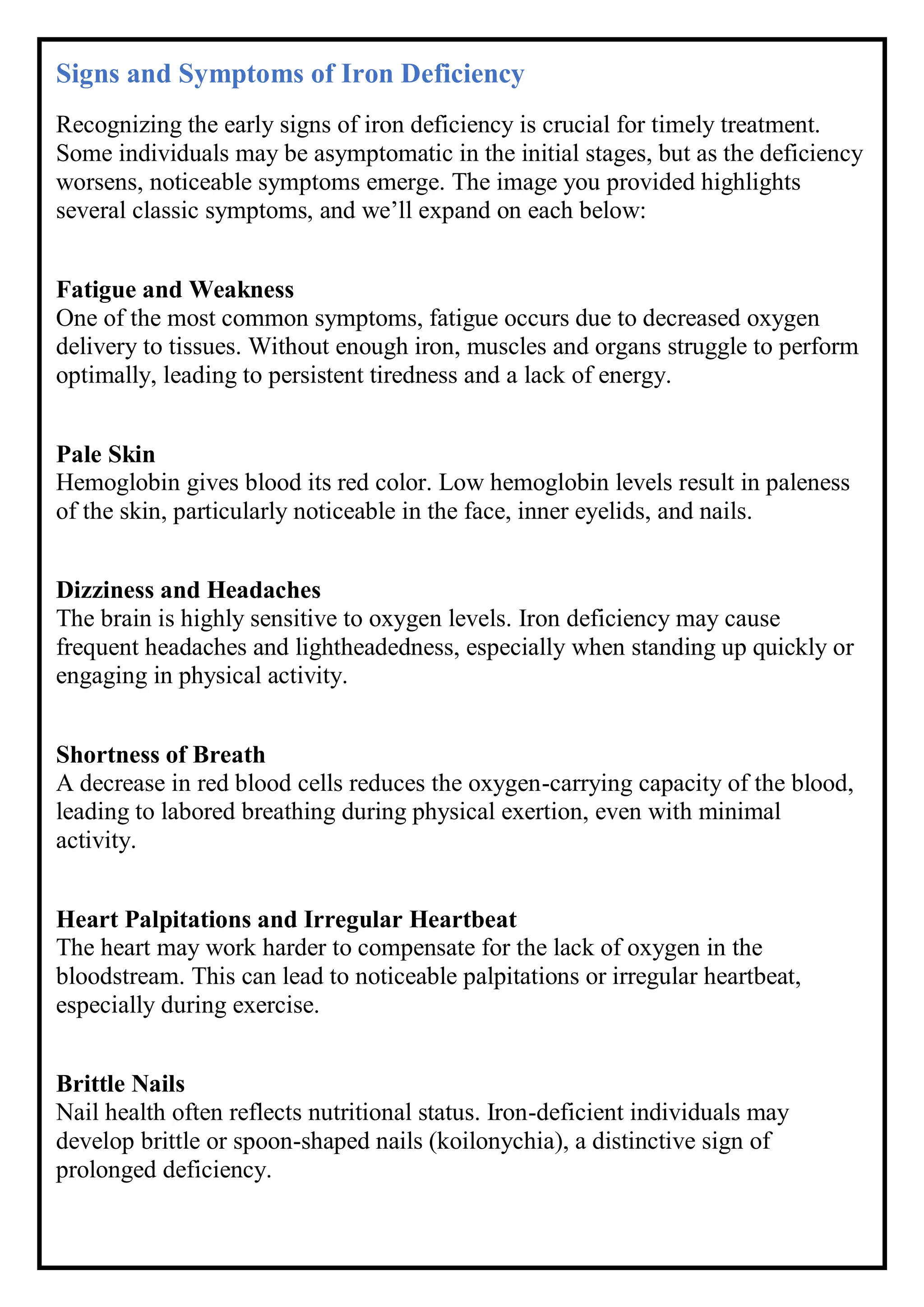 Iron Deficiency: A Comprehensive Guide to Signs, Symptoms, and ...