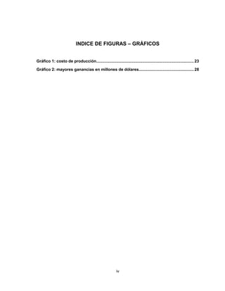 iv
INDICE DE FIGURAS – GRÁFICOS
Gráfico 1: costo de producción.....................................................................................23
Gráfico 2: mayores ganancias en millones de dólares................................................28
 