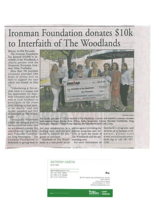 Ironman Foundation Donates 10k to Interfaith of The Woodlands