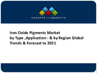 www.MarketsandMarkets.com
Iron Oxide Pigments Market
by Type ,Application - & by Region Global
Trends & Forecast to 2021
 