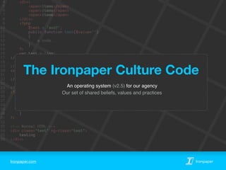 Ironpaper.com Ironpaper
An operating system (v2.5) for our agency
Our set of shared beliefs, values and practices
The Ironpaper Culture Code
 