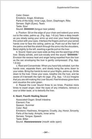 Supplemental Exercises


   Color: Green
   Emotions: Anger, Kindness
   Parts of the body: Inner Legs, Groin, Diaphragm, ...