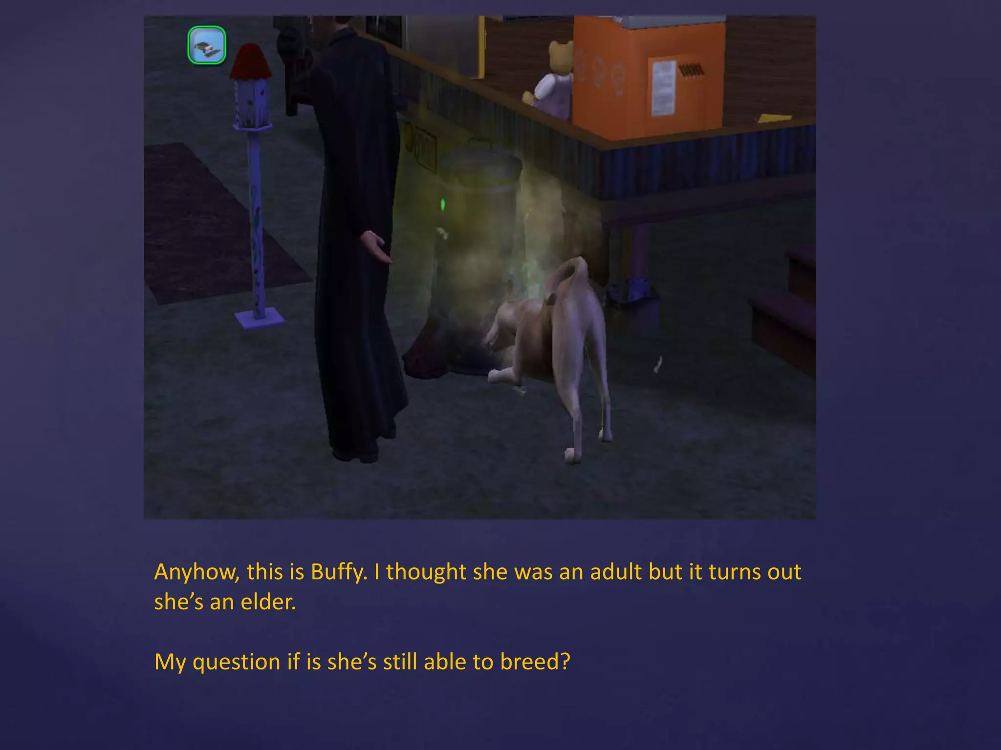 Anyhow, this is Buffy. I thought she was an adult but it turns out
she’s an elder.
My question if is she’s still able to breed?
 