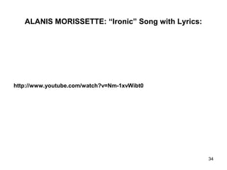 34
ALANIS MORISSETTE: “Ironic” Song with Lyrics:
http://www.youtube.com/watch?v=Nm-1xvWibt0
 
