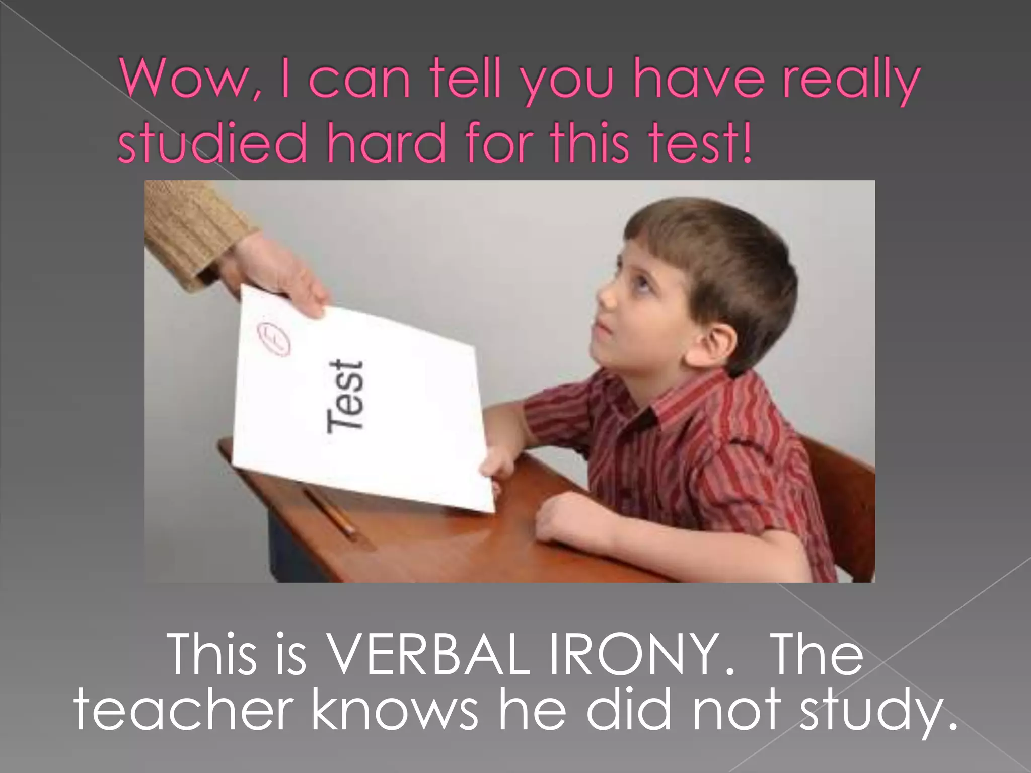 This is VERBAL IRONY. The
teacher knows he did not study.

 