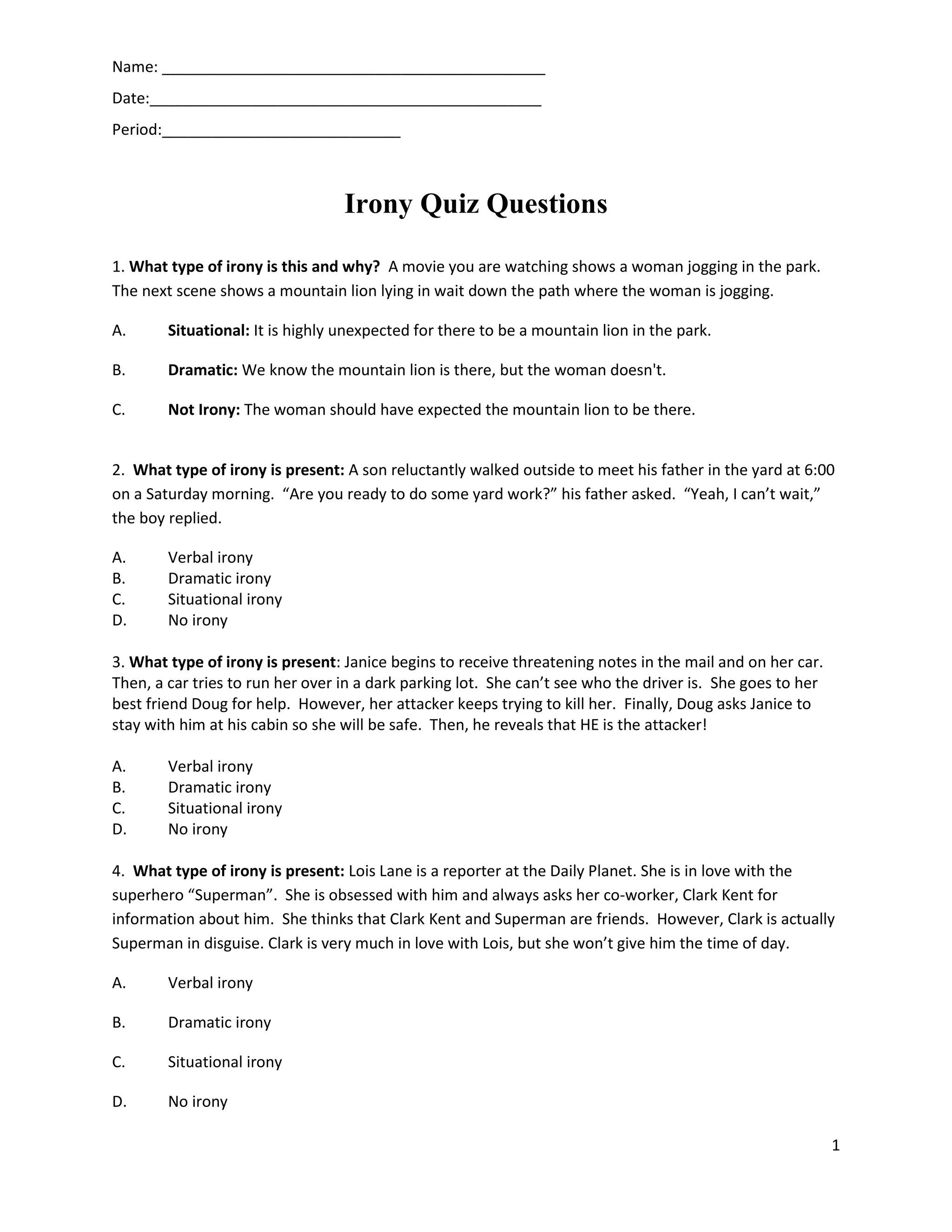 Irony quiz questions PDF