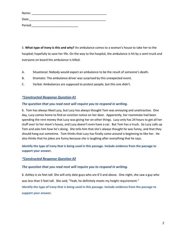 Irony quiz questions PDF