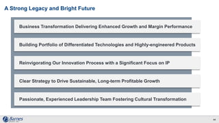 A Strong Legacy and Bright Future
44
Business Transformation Delivering Enhanced Growth and Margin Performance
Building Portfolio of Differentiated Technologies and Highly-engineered Products
Reinvigorating Our Innovation Process with a Significant Focus on IP
Clear Strategy to Drive Sustainable, Long-term Profitable Growth
Passionate, Experienced Leadership Team Fostering Cultural Transformation
 