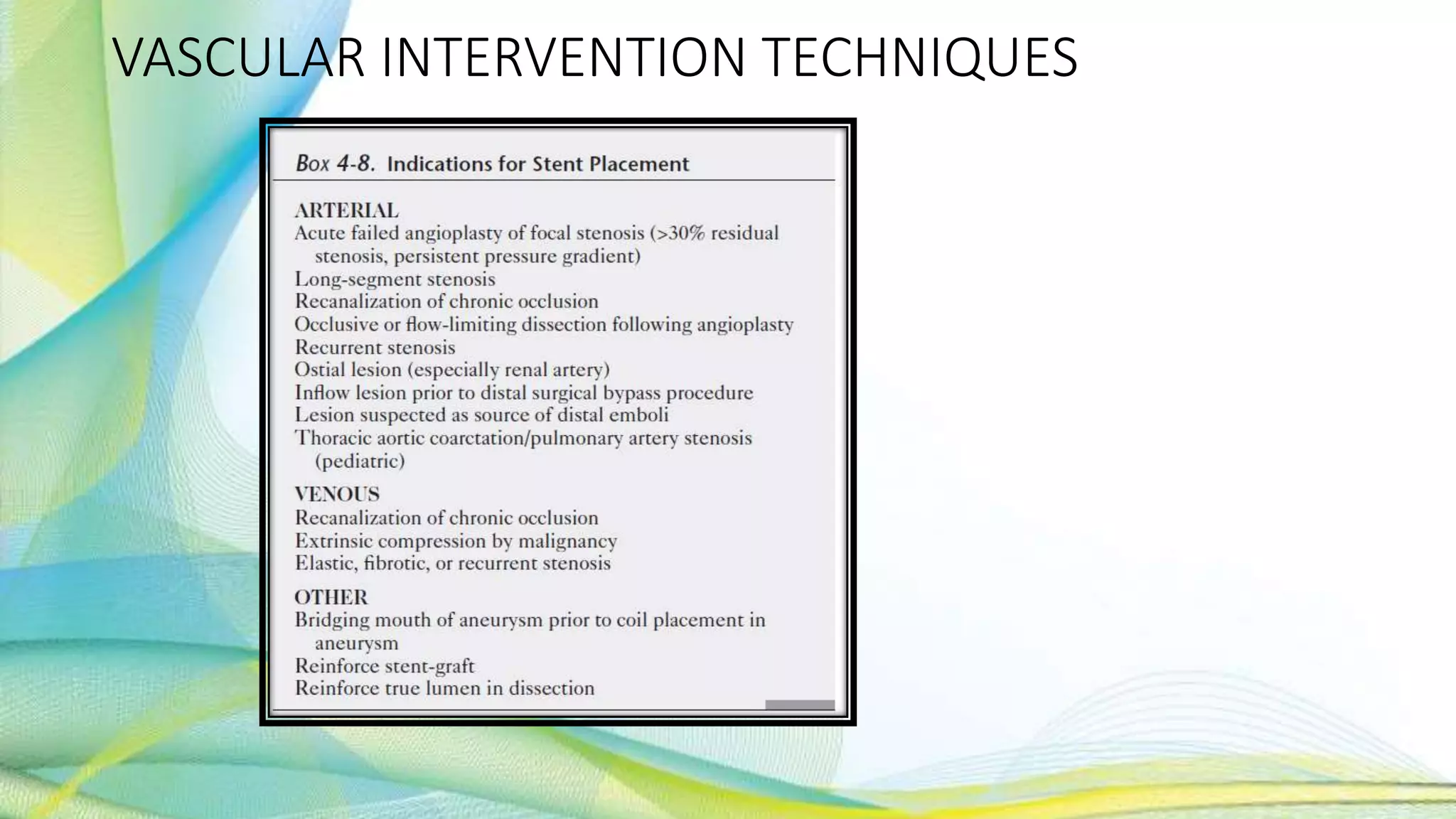 VASCULAR INTERVENTION TECHNIQUES
 