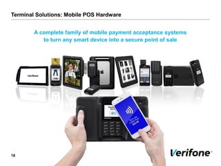 Terminal Solutions: Mobile POS Hardware
18
A complete family of mobile payment acceptance systems
to turn any smart device into a secure point of sale
 
