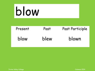 Irvine Valley College Coleman 2014
blow
Present Past Past Participle
blow blew blown
 
