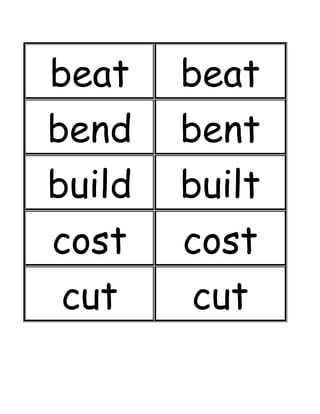beat beat
bend bent
build built
cost cost
cut cut
 
