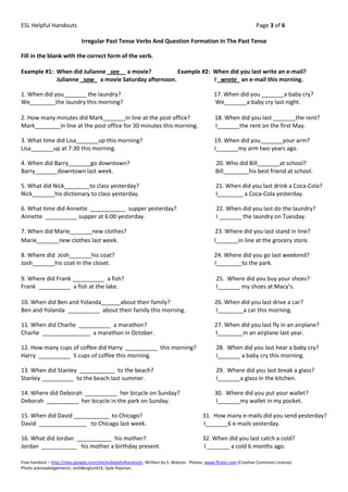 irregular past tense verbs and question formation in the past tense