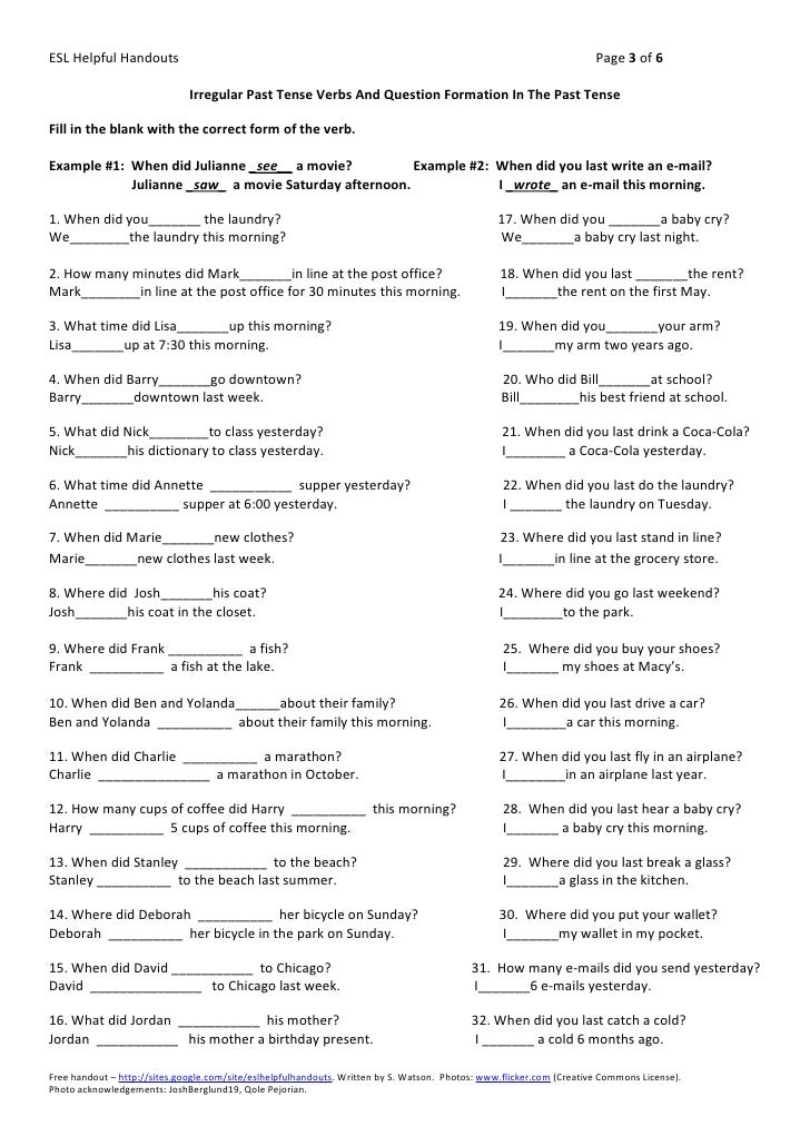 Irregular past tense verbs and question formation in the past ...