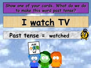 Show one of your cards. What do we do to make this word past tense? Past tense =  watched I  watch  TV 