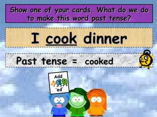 Show one of your cards. What do we do to make this word past tense? Past tense =  cooked I  cook  dinner 