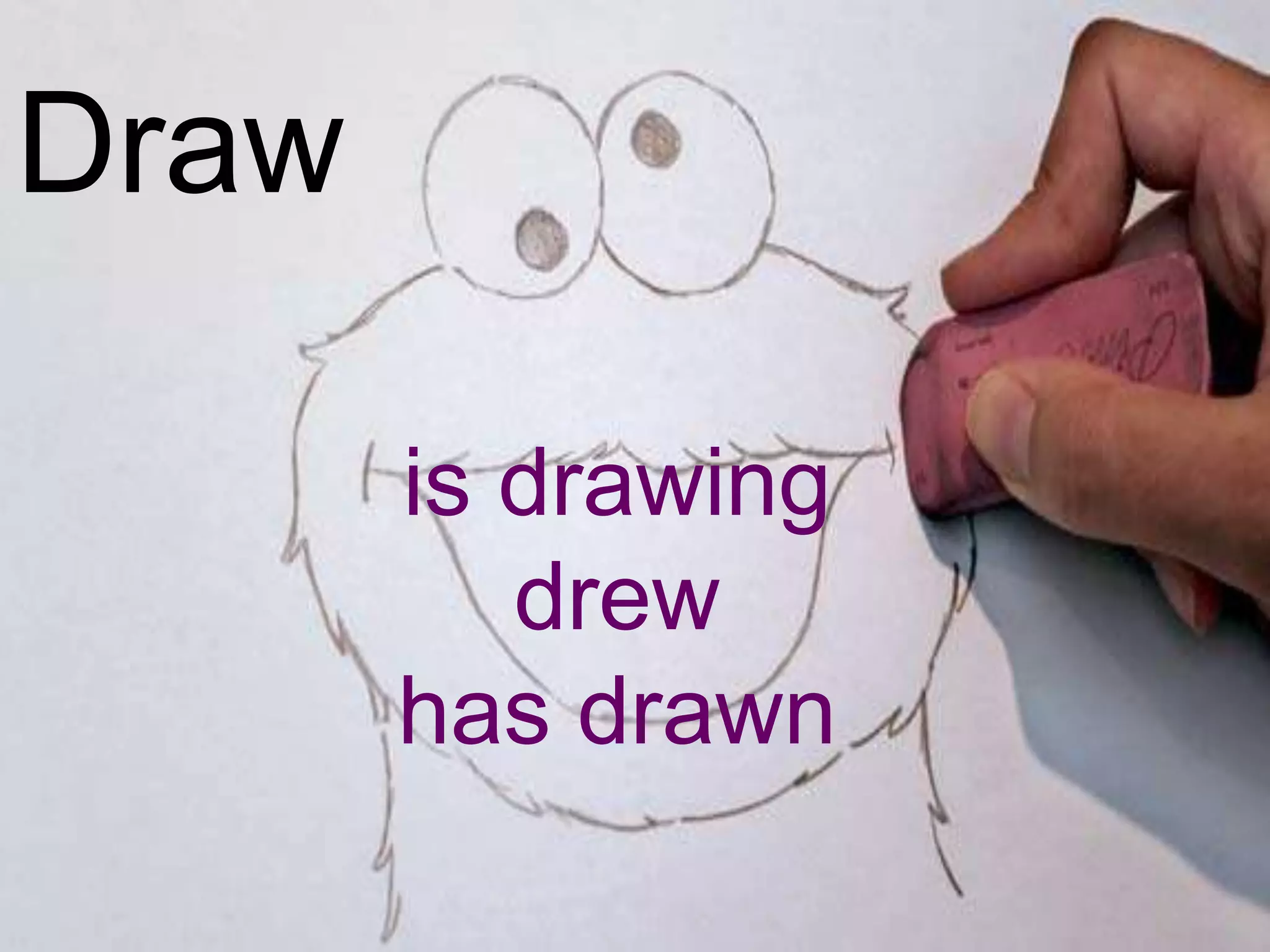 Draw

       is drawing
          drew
       has drawn
 