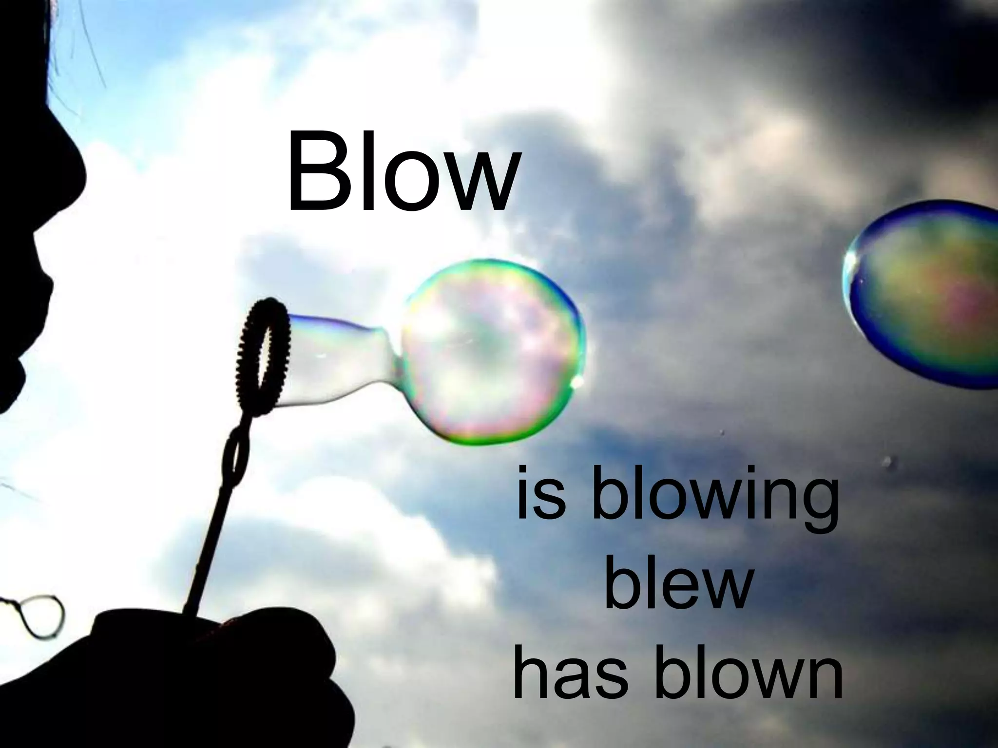 Blow

   is blowing
      blew
   has blown
 