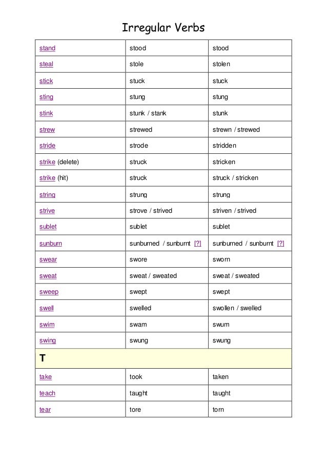 Irregular verbs