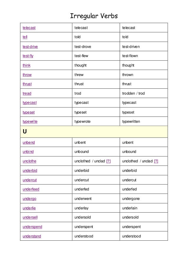 Irregular verbs