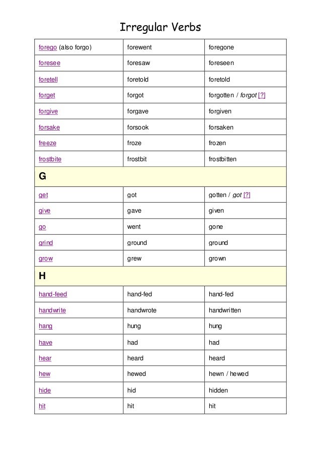 Irregular verbs