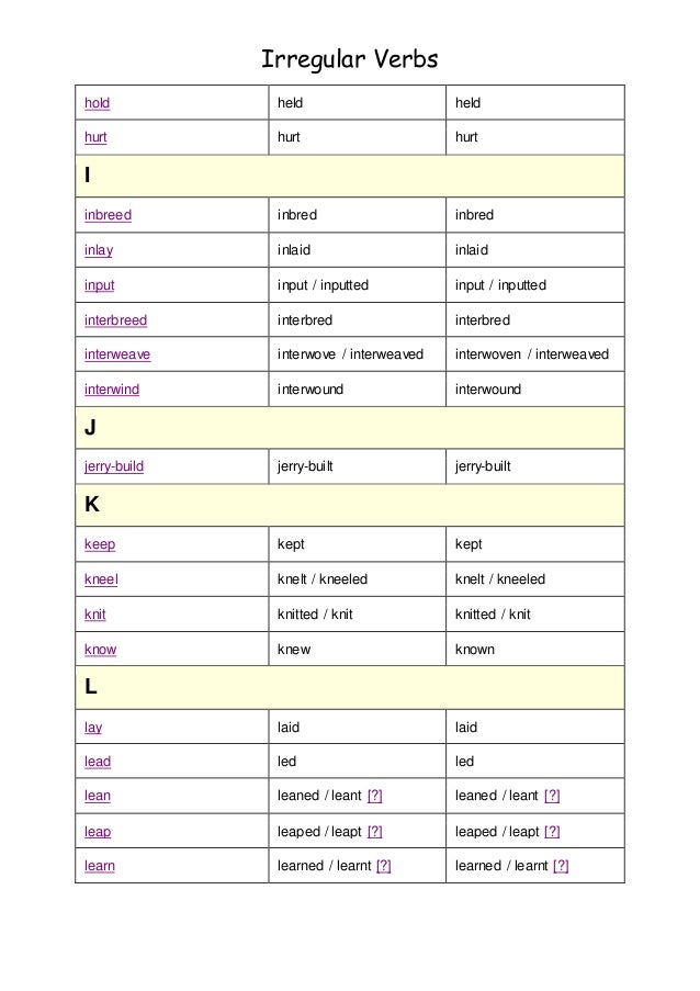 Irregular verbs
