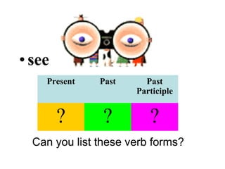 •see
Can you list these verb forms?
Present Past Past
Participle
? ? ?
 