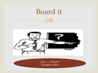 Board it
  




 Past ----- Present
 Examples: Elicit
 