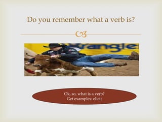 Do you remember what a verb is?

                



          Ok, so, what is a verb?
           Get examples: elicit
 