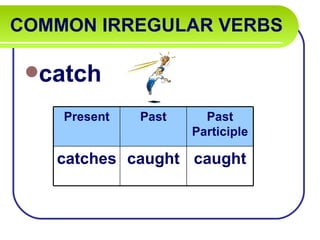 COMMON IRREGULAR VERBS   catch Present Past Past Participle catches caught caught 