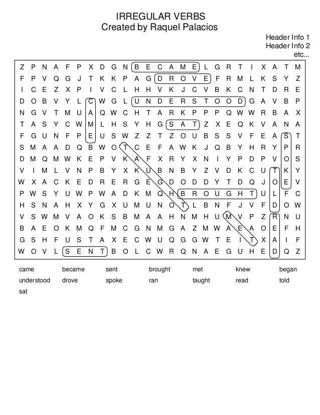 Irregular verbs wordsearch ss