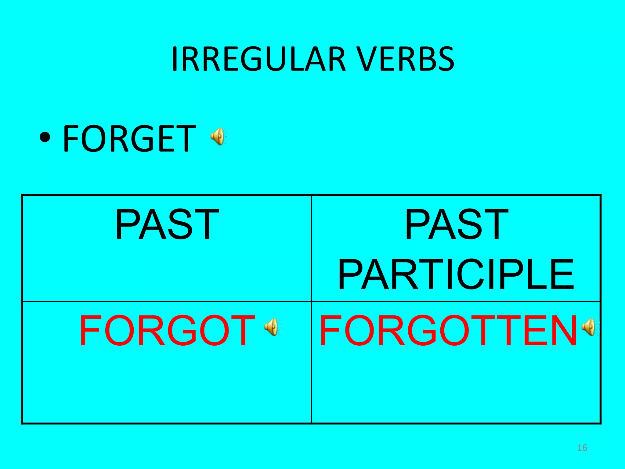 16IRREGULAR VERBSFORGET