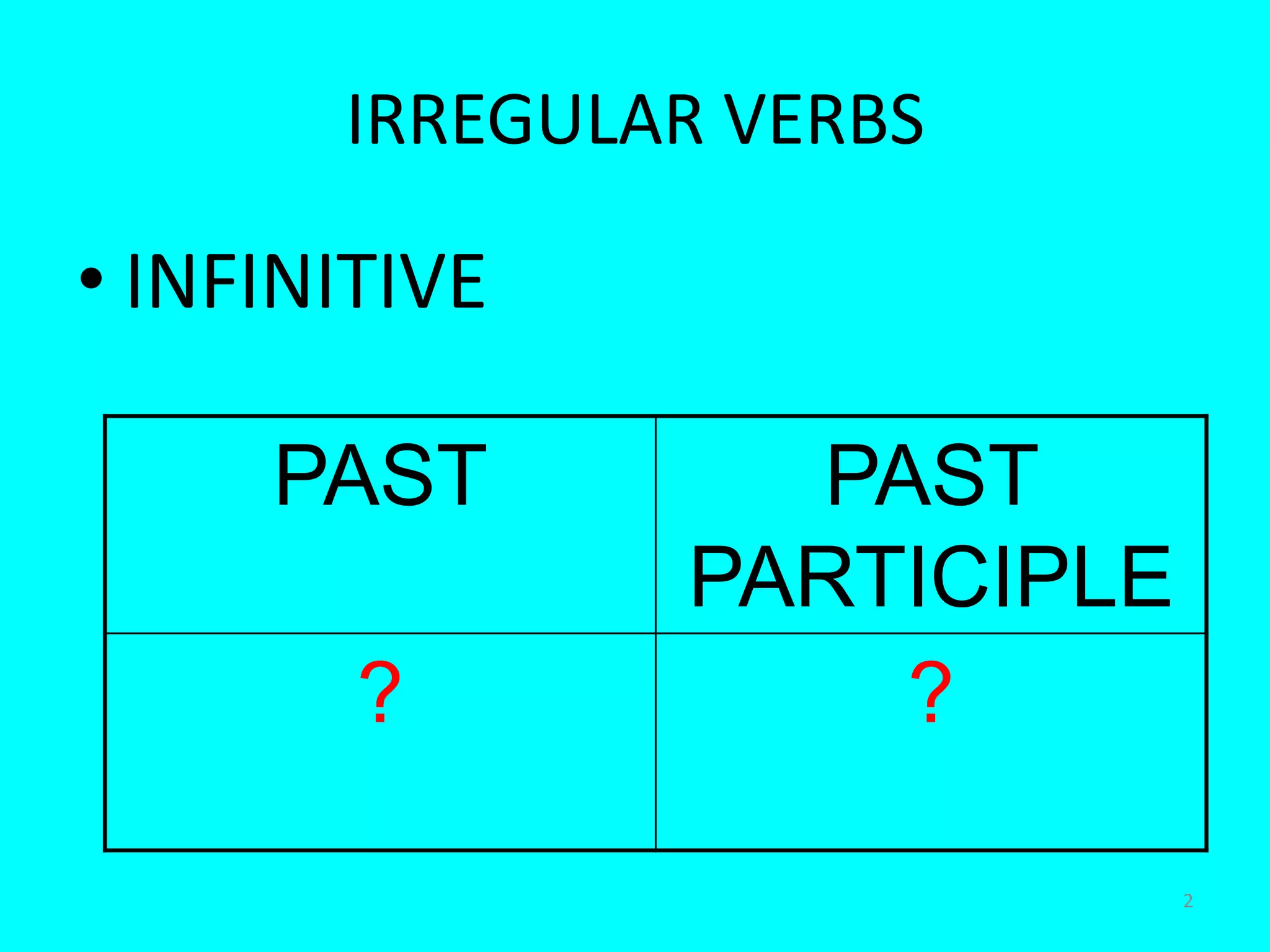 2IRREGULAR VERBSINFINITIVE