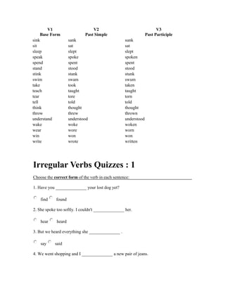 Spend V3 Irregular verbs list | DOC