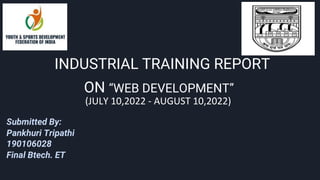 INDUSTRIAL TRAINING REPORT
ON “WEB DEVELOPMENT”
(JULY 10,2022 - AUGUST 10,2022)
Submitted By:
Pankhuri Tripathi
190106028
Final Btech. ET
 