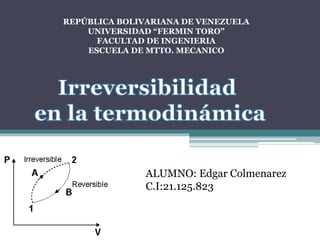 REPÚBLICA BOLIVARIANA DE VENEZUELA
UNIVERSIDAD “FERMIN TORO”
FACULTAD DE INGENIERIA
ESCUELA DE MTTO. MECANICO
ALUMNO: Edgar Colmenarez
C.I:21.125.823
 