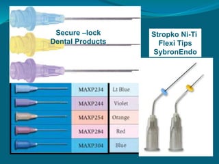 Agujas Max I Probe (D/M)
Secure –lock
Dental Products
Stropko Ni-Ti
Flexi Tips
SybronEndo
 