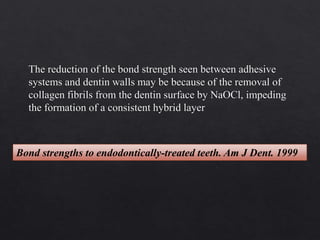Bond strengths to endodontically-treated teeth. Am J Dent. 1999
 