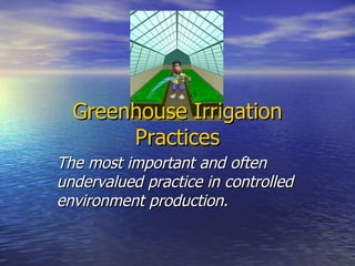 Greenhouse Irrigation Practices The most important and often undervalued practice in controlled environment production. 