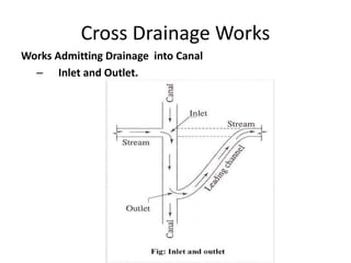 Cross Drainage Works
Works Admitting Drainage into Canal
– Inlet and Outlet.
 