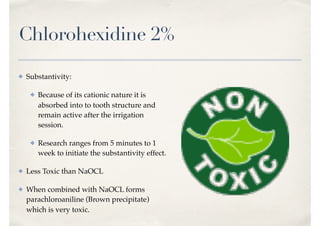 EDTA 17%
✤ Uses in Endodontics:
✤ Used to remove smear layer in
combination with proteolytic
agent like NaOCL
✤ May also d...