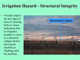Irrigation Hazard - Structural Integrity
• Visually inspect
for any signs of
loose or missing
bolts or visual
indications ...